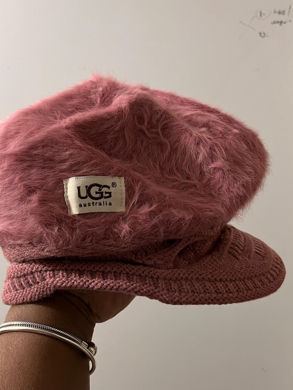 UGG Dusty Rose Fuzzy Knit Newsboy Cap